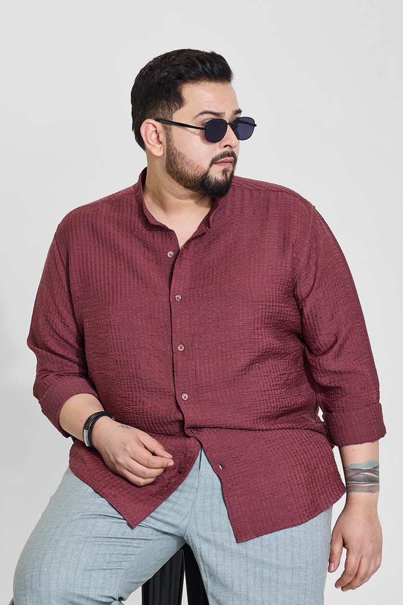 SNITCH Maroon Textured Regular Fit Plus Size Shirt - Image 1